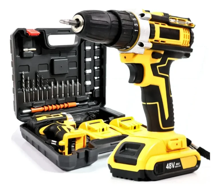 Parafusadeira Furadeira 48V Profissional Sem Fio – 2 Baterias Cor Amarelo