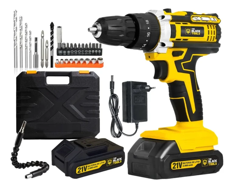 Parafusadeira Furadeira De Impacto The Black Tools Profissional TB-21PX 2 Baterias Com Maleta 60Hz Amarelo